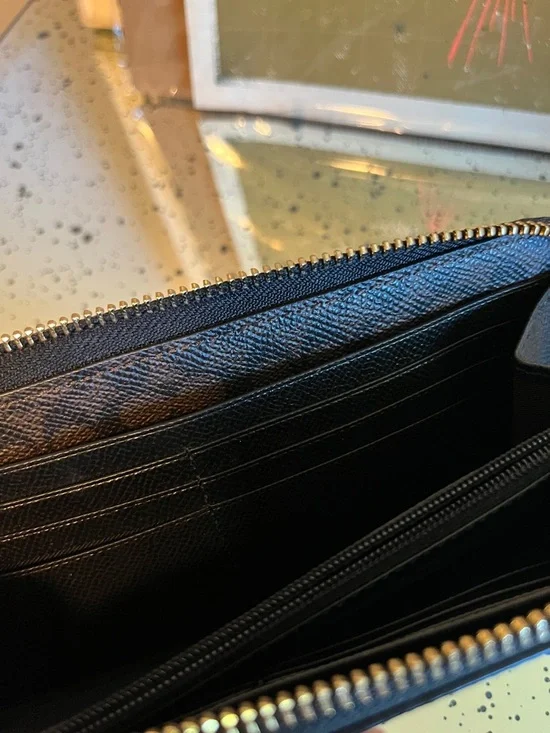 EUC Coach Black Saffiano Leather Zip Wallet with Gold Logo - Picture 7 of 8